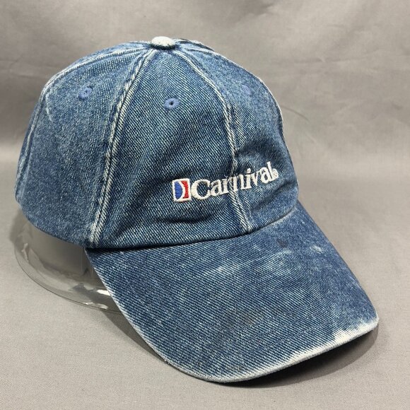 Carnival Cruise Line Strapback Hat Cap Blue Denim Souvenir Distressed Dad Mens - Picture 1 of 14